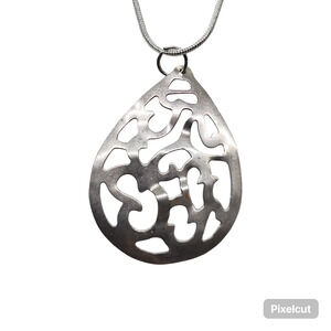 Vintage 1970s Taxco Mexico Sterling Silver 925 Pendant Teardrop Filigree Scroll